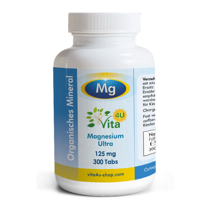 Magnesium Ultra Chelat 125 mg – bioverfügbares Magnesiumglycinat 900 mg, 300 Tabletten, hochwertige Magnesiumversorgung für Muskeln, Nerven und Energie, gut verträglich und magenschonend in praktischer Vorratspackung