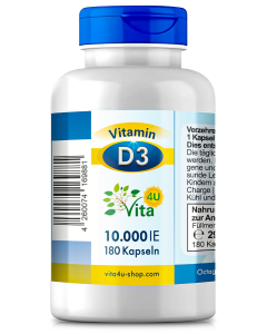 Vitamin D3 10000 IE hochdosiert & vegan | 180 Depot-Kapseln