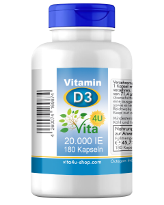 Vitamin D3 20000 IE hochdosiert & vegan | 180 Depot-Kapseln