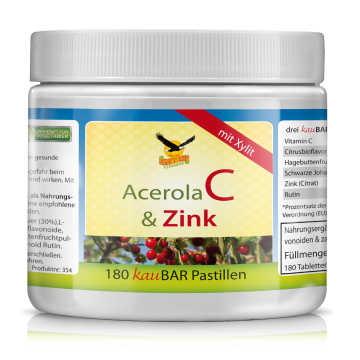 Vitamin C 300mg Acerola mit ZINK | 180 Lutschpastillen mit Xylit & Kirschgeschmack