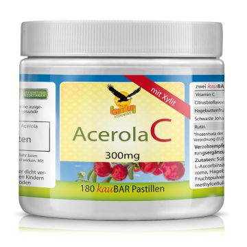 Vitamin C Acerola 300mg | 180 Lutschpastillen mit Xylit & Kirschgeschmack