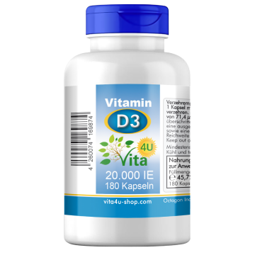 Vitamin D3 20000 IE hochdosiert & vegan | 180 Depot-Kapseln | VEGGY ohne Gelatine