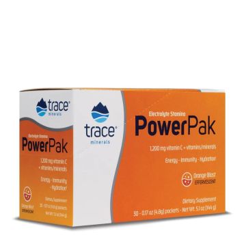 Trace Minerals® PowerPak ORANGE | Elektrolyte Trinkpulver zum Auflösen | 1200 mg Vitamin C, Zink, Magnesium | 30 x 5g Portionsbeutel