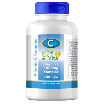 Vitamin C 1000mg KOMPLEX + Bioflavonoide + 125mg Hagebutte, 200 Tabs - VEGGY